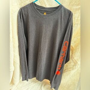 Carhartt Men's Original Fit Charcoal Long Sleeve Tee with Orange Logo